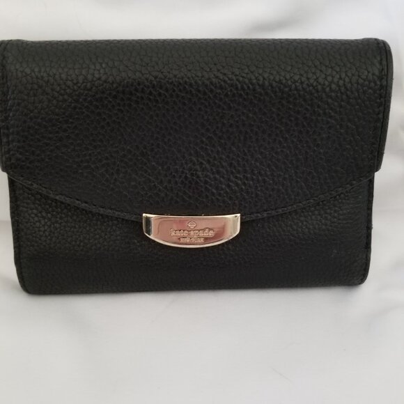 Kate Spade Black Tri-fold Pebbled Leather Wallet Callie Mulberry Street - Picture 1 of 6